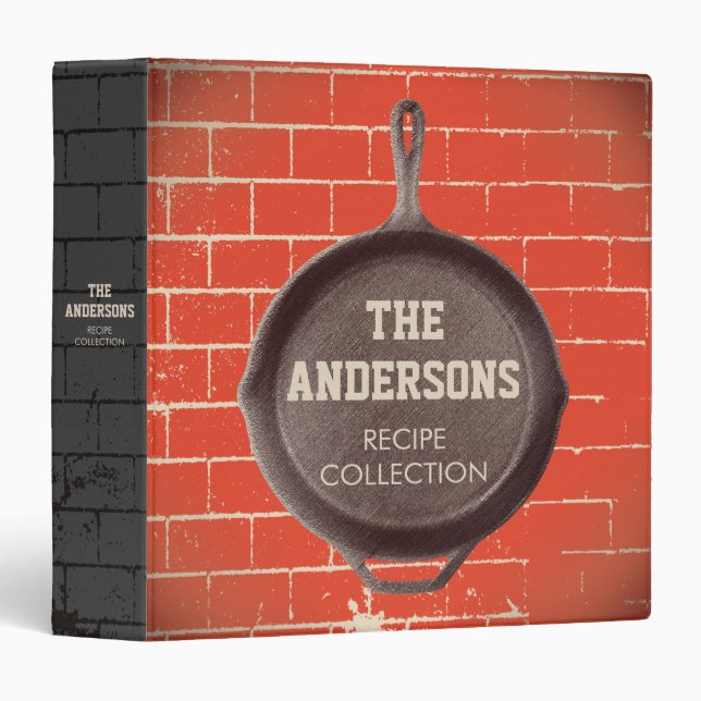 Cast iron skillet personalized cookbook recipe binder (Front/Spine)