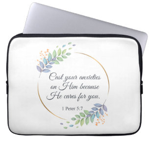 Cast Your Anxieties on Him 1 Peter 5:7 Laptop Sleeve