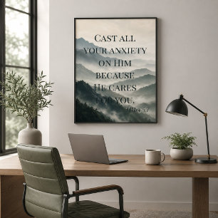 Cast Your Anxiety on Him Misty Mountain Scripture Poster