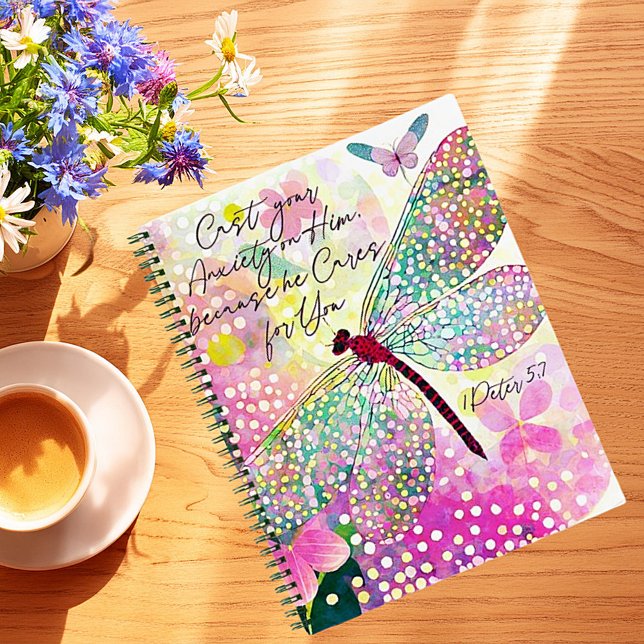 Cast your anxiety on Him whimsical dragonfly Notebook (Creator Uploaded)