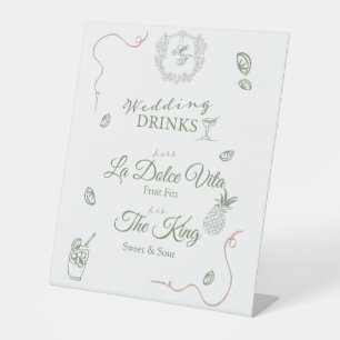 Caste Wedding Monogram Drinks Menu Pedestal Sign