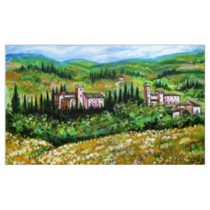 CASTELS IN CHIANTI LANDSCAPE ,YELLOW FLOWER FIELDS FABRIC