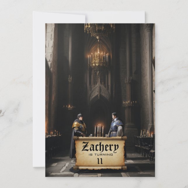 *~* Caster Medieval Theme AP88 2 KNIGHTS Birthday Invitation (Front)