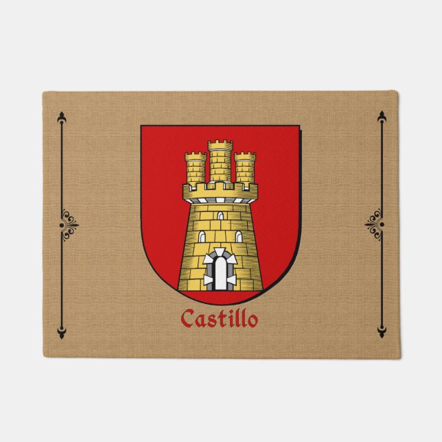 Castillo Historical Shield on Burlap Background Doormat (Front)
