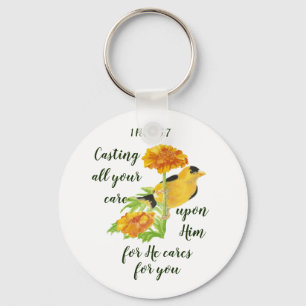 Casting all your care upon Him 1 Peter 5:7 quote Keychain