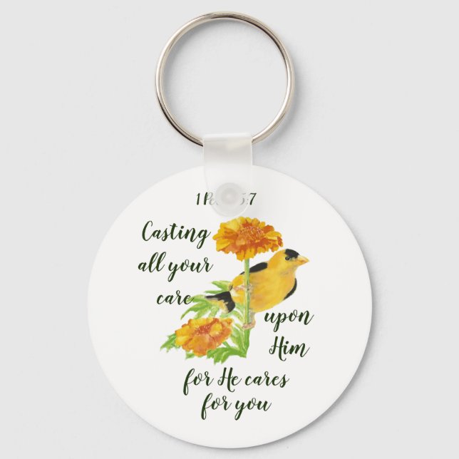 Casting all your care upon Him 1 Peter 5:7 quote Keychain (Front)