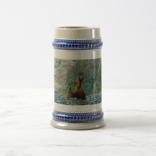 Casting of the net, Viking men in boat net fishing Beer Stein
