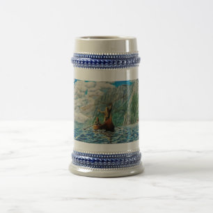 Casting of the net, Viking men in bost net fishing Beer Stein