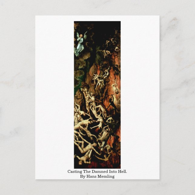 Casting The Damned Into Hell. By Hans Memling Postcard (Front)