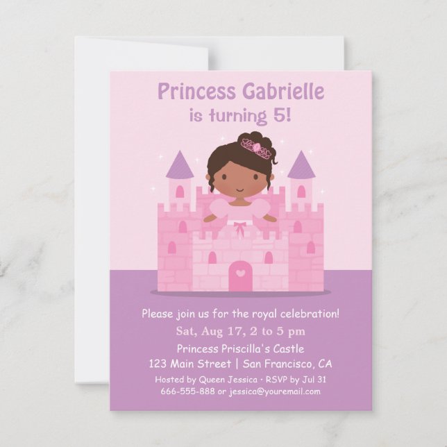 Castle African American Princess Birthday Party Invitation (Front)