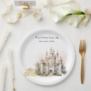 Castle and Carriage Twin Baby Shower  Paper Plate