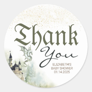 Castle and Dragon Fairytale Thank You Classic Round Sticker