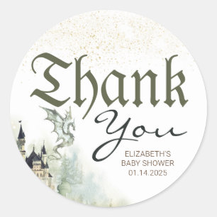 Castle and Dragon Fairytale Thank You Classic Round Sticker