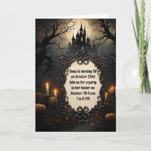 Castle and Spooky Trees Halloween Birthday Party Card