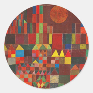 Castle and Sun, Paul Klee Expressionism Figurative Classic Round Sticker