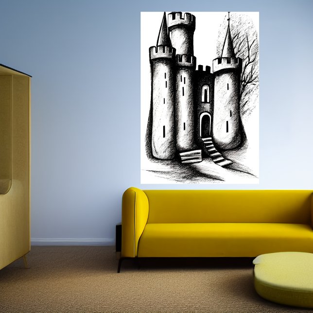 Castle black and white sketch | AI Art Poster (Creator Uploaded)
