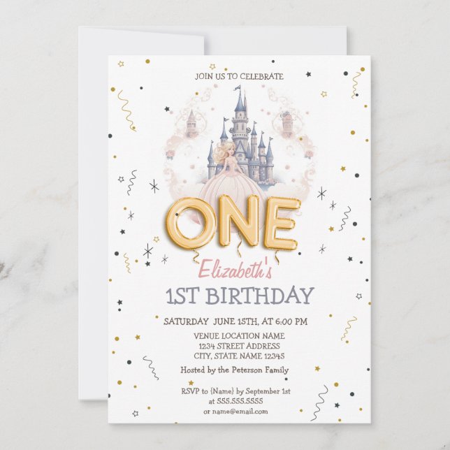 Castle Clouds Princess Fairytale 1st Birthday  Invitation (Front)