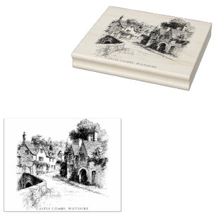 Castle Combe Village Sketch, Wiltshire England Rubber Stamp