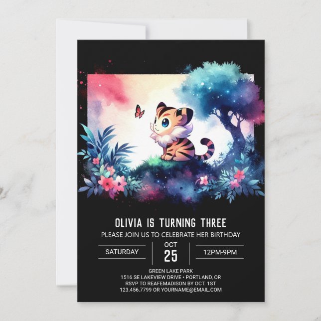 Castle Fantasy Tiger Birthday Invitation (Front)