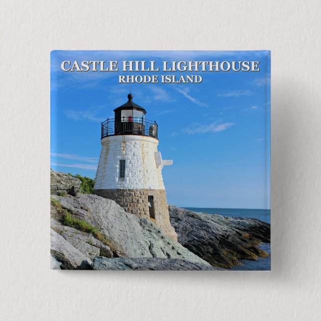 Castle Hill Lighthouse, Rhode Island 2 Inch Square Button (Front)