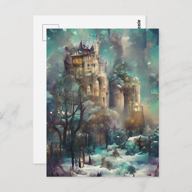 Castle In Forest, Fantasy Jungle, Magic Castle Postcard (Front/Back)