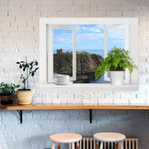 Castle in Scotland -- Open Window View of Coast