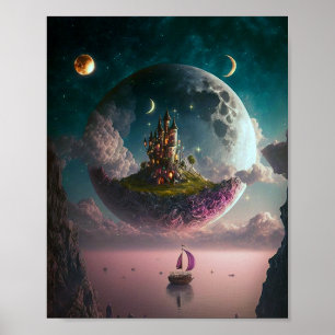 Castle In The Moon Fantasy Art Poster