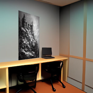 Castle in the mountain, with snow   AI Art Poster