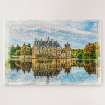 Castle in the reflection of autumn. France.
