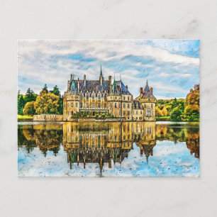 Castle in the reflection of autumn postcard