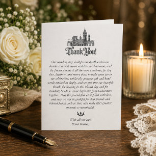 Castle Medieval Etching Wedding Photo Thank You Card