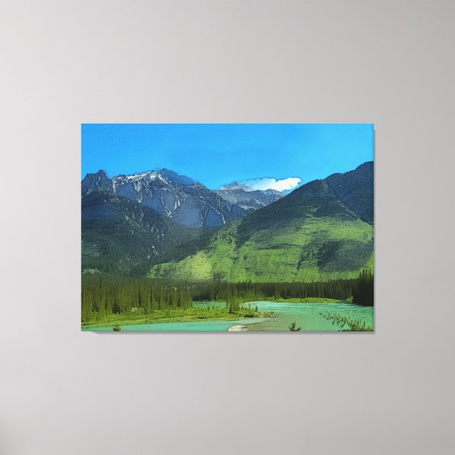 Castle Mountain and Bow River, Banff Alberta Canvas Print (Front)