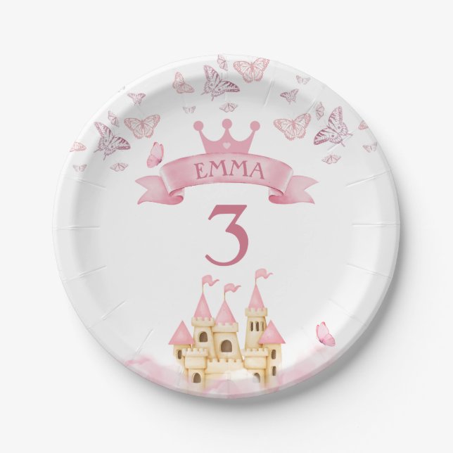 Castle of Dreams Pink Princess Butterfly  Paper Plate (Front)