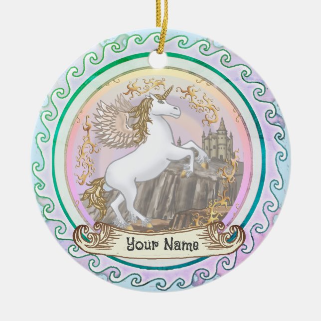Castle Pegasus Unicorn  Ceramic Ornament (Front)