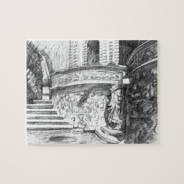 Castle pencilart  Monochrome Jigsaw Puzzle (Horizontal)