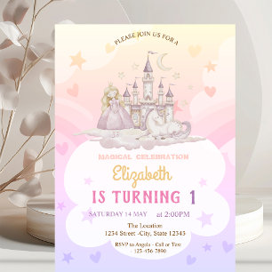 Castle Rainbow Princess Pony Birthday Invitation
