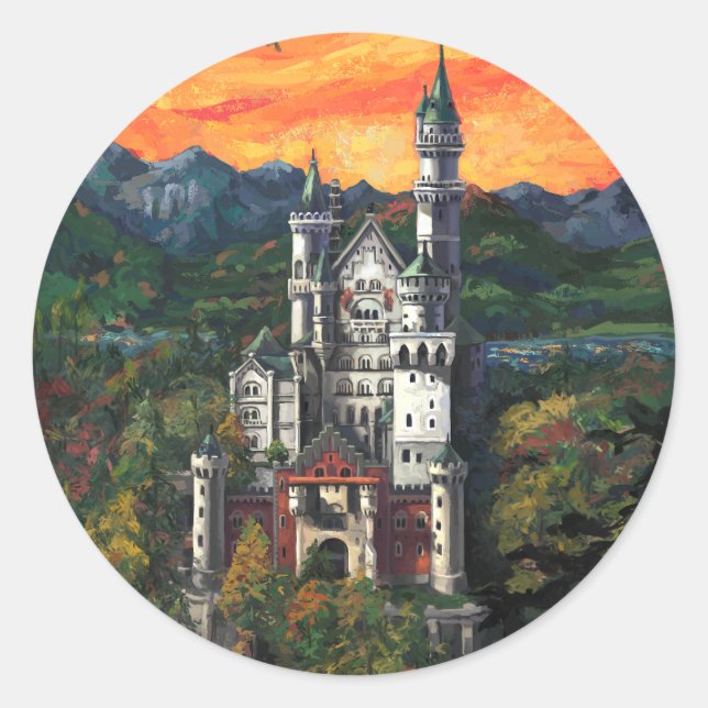 Castle Schloss Neuschwanstein Classic Round Sticker (Front)