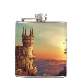 Castle Towers in the Sky Hip Flask