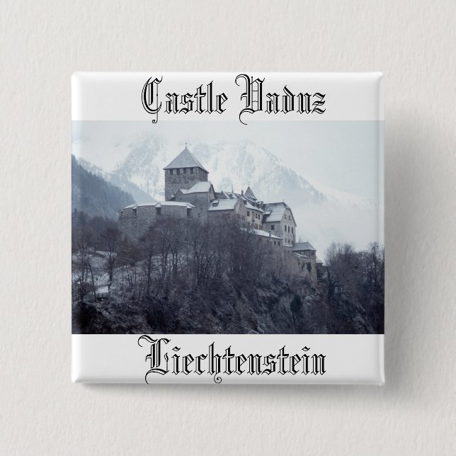 Castle Vaduz Liechtenstein 2 Inch Square Button (Front)