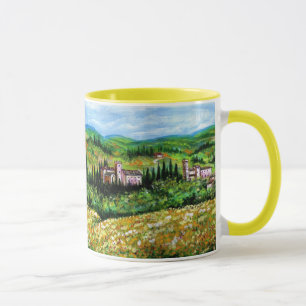 CASTLES IN CHIANTI LANDSCAPE ,YELLOW FLOWER FIELDS MUG