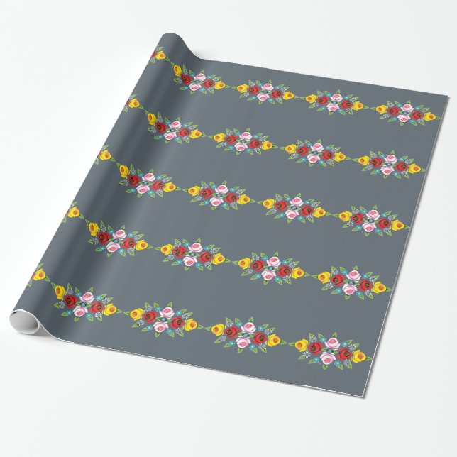 Castles - Traditional Canal Folk Art Wrapping Paper (Unrolled)