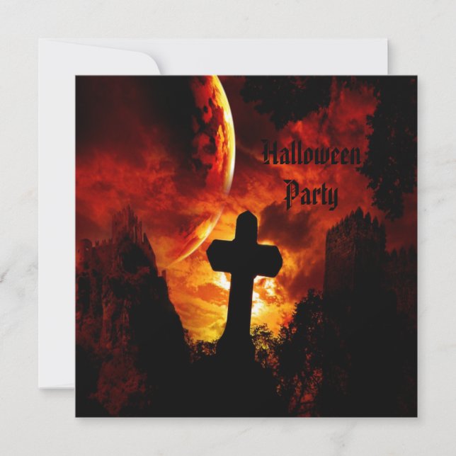 Castles & Vampire Skulls (on back) Halloween Party Invitation (Front)