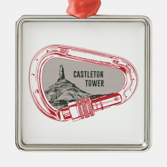 Castleton Tower Climbing Carabiner Metal Ornament (Front)