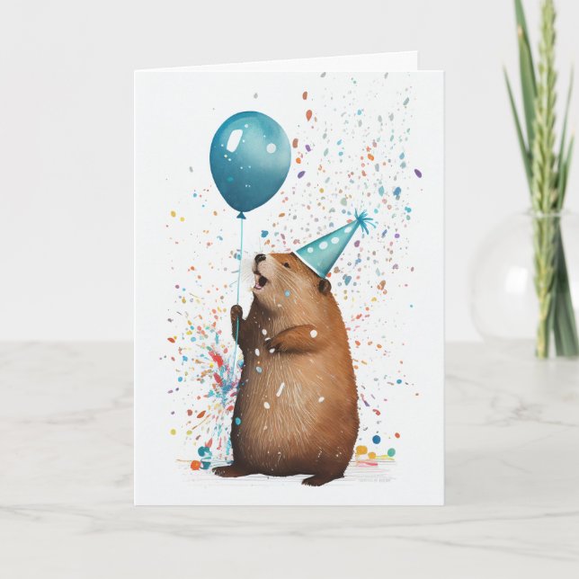 Castor avec carte de voeux Bleu Balloon (Devant)