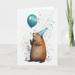 Castor avec carte de voeux Bleu Balloon