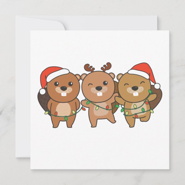 Castor Noël Noël Animaux Mignon Invitation Castor (Devant)