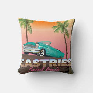 Castries Saint Lucia exotic tropical travel poster Throw Pillow