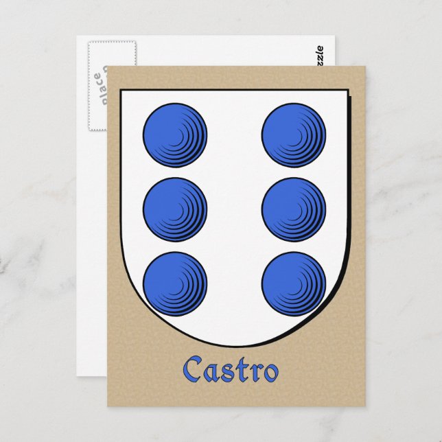 Castro Ancestral Heraldic Shield Postcard (Front/Back)