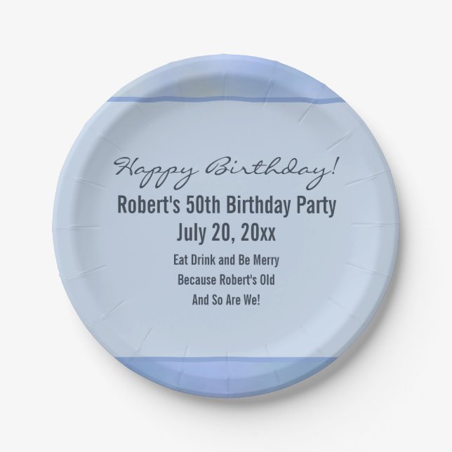 Casual Abstract Blue Yellow Pattern Event Details Paper Plate (Front)