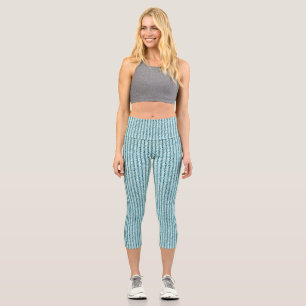 Casual Aqua Corduroy Stripe Pattern Capri Leggings